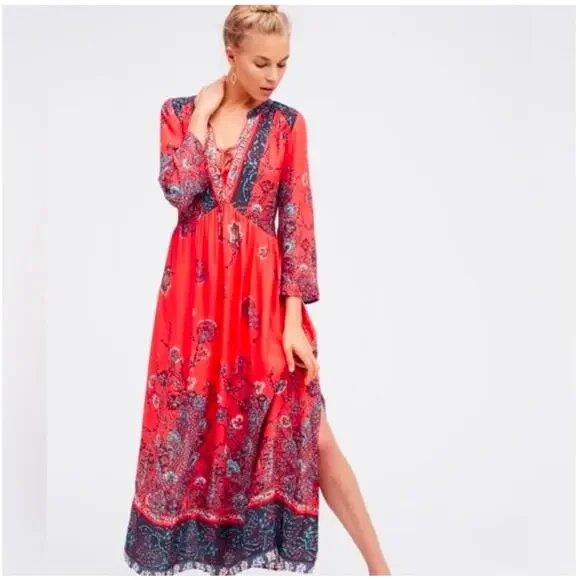 Free People Red Blue XS Paisley Dress - Picture 3 of 10